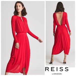 New! REISS London Savannah Jersey Open Back Drape Midi Dress